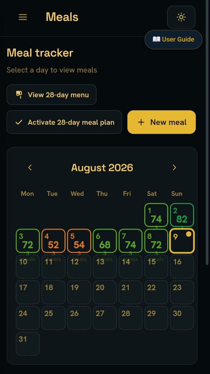 StomachEaser meals calendar