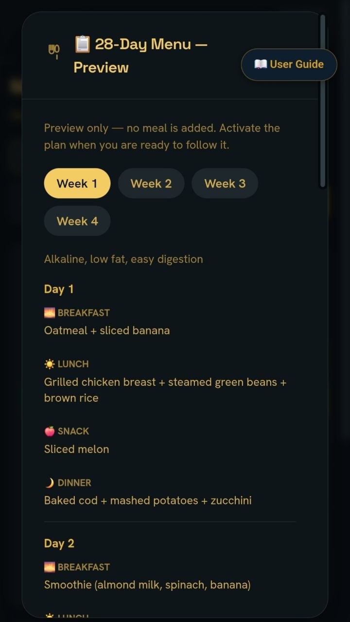 StomachEaser 28-day menu preview
