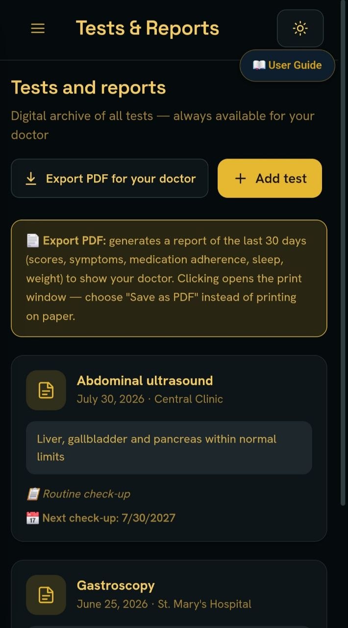 StomachEaser tests and reports screen